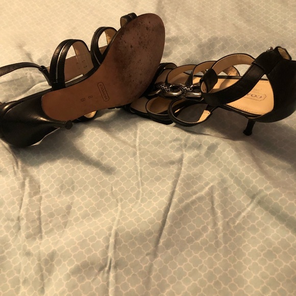 First Pic Copy Never Wore When Bought Coach Sandals Black Leather 3” heels - Picture 6 of 9